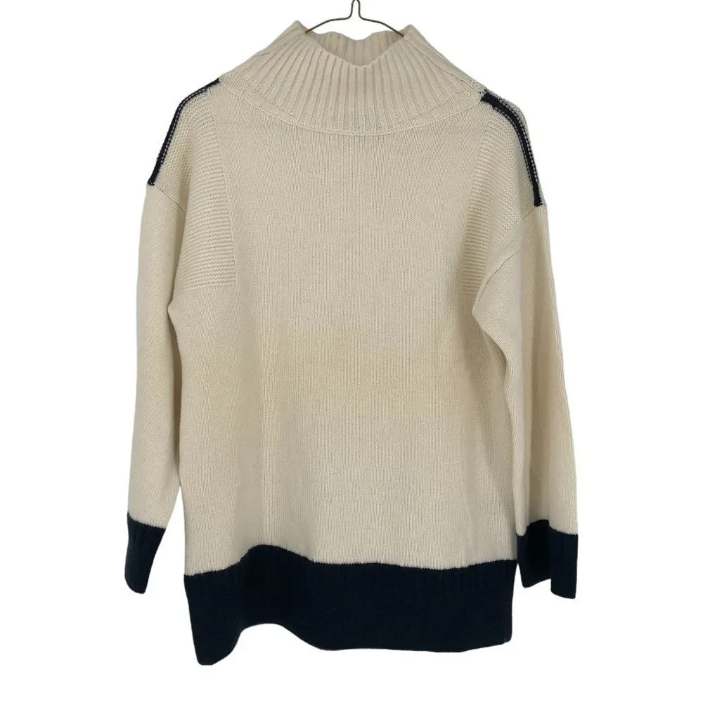 rag & bone White and Navy Funnel Neck Colorblock Sweater - Picture 2 of 16